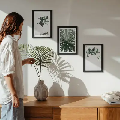 Lot de 3 tableaux plantes vertes au style minimaliste