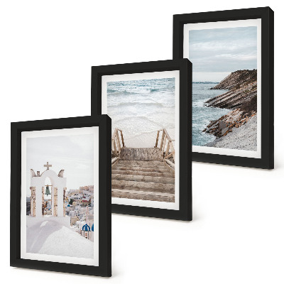 Ensemble de 3 tableaux Vues de la mer et de l'architecture de Santorin sur fond de ciel