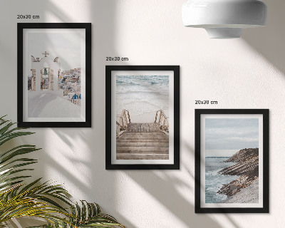 Ensemble de 3 tableaux Vues de la mer et de l'architecture de Santorin sur fond de ciel