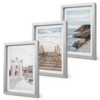 Ensemble de 3 tableaux Vues de la mer et de l'architecture de Santorin sur fond de ciel