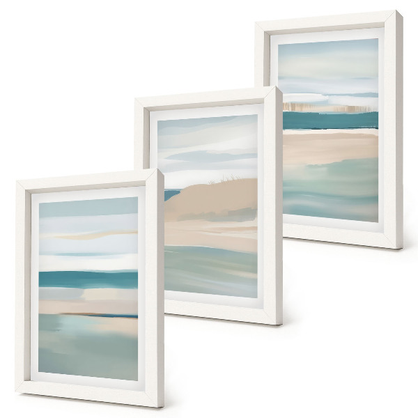 Mur de cadres Paysages abstraits dans des tons de bleu et de beige
