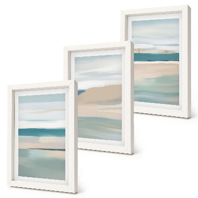 Mur de cadres Paysages abstraits dans des tons de bleu et de beige