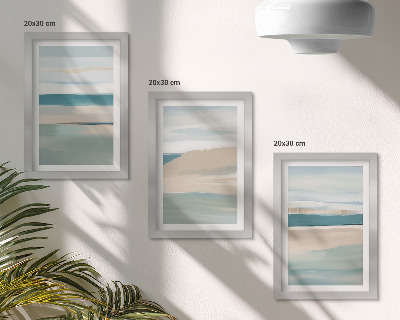 Mur de cadres Paysages abstraits dans des tons de bleu et de beige
