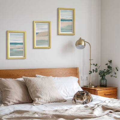 Mur de cadres Paysages abstraits dans des tons de bleu et de beige