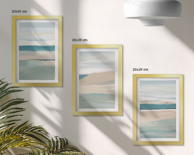 Mur de cadres Paysages abstraits dans des tons de bleu et de beige
