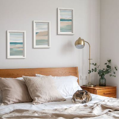 Mur de cadres Paysages abstraits dans des tons de bleu et de beige