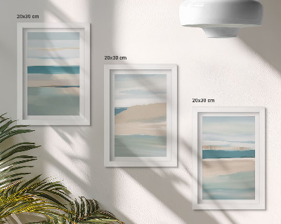 Mur de cadres Paysages abstraits dans des tons de bleu et de beige