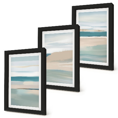 Mur de cadres Paysages abstraits dans des tons de bleu et de beige