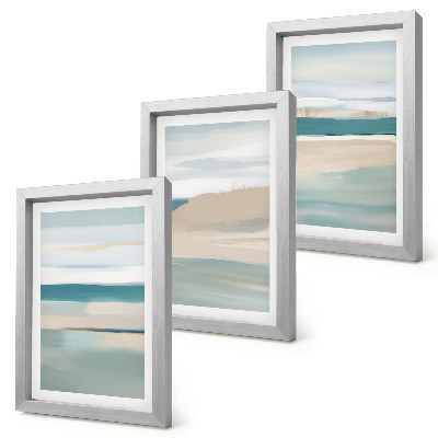 Mur de cadres Paysages abstraits dans des tons de bleu et de beige