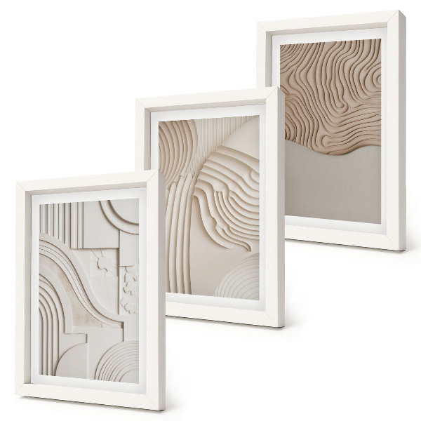 Lot de 3 tableaux Motifs abstraits dans les tons beige et blanc