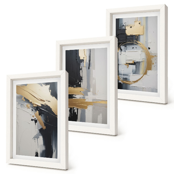 Ensemble de 3 tableaux Compositions de peinture abstraite en noir et blanc