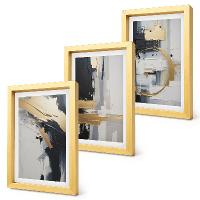 Ensemble de 3 tableaux Compositions de peinture abstraite en noir et blanc