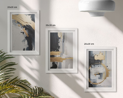 Ensemble de 3 tableaux Compositions de peinture abstraite en noir et blanc