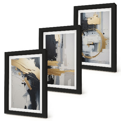 Ensemble de 3 tableaux Compositions de peinture abstraite en noir et blanc