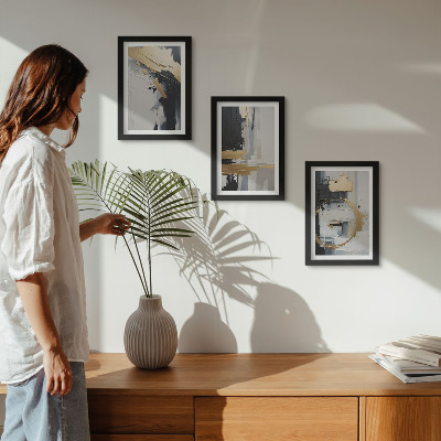 Ensemble de 3 tableaux Compositions de peinture abstraite en noir et blanc