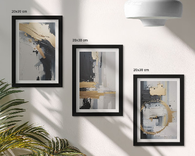 Ensemble de 3 tableaux Compositions de peinture abstraite en noir et blanc