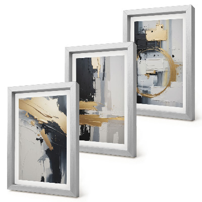 Ensemble de 3 tableaux Compositions de peinture abstraite en noir et blanc
