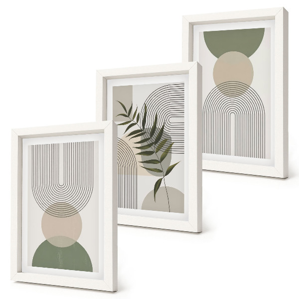 Mur de cadres Formes abstraites dans des tons de vert et de beige