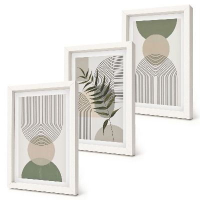 Mur de cadres Formes abstraites dans des tons de vert et de beige
