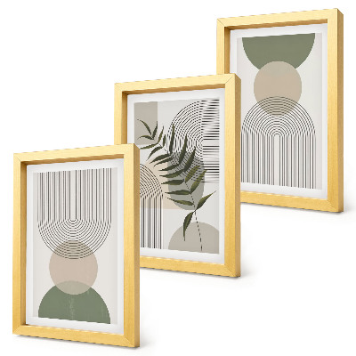 Mur de cadres Formes abstraites dans des tons de vert et de beige