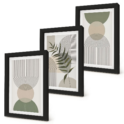 Mur de cadres Formes abstraites dans des tons de vert et de beige