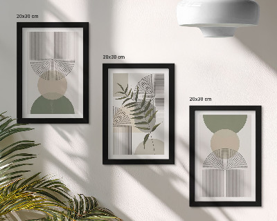 Mur de cadres Formes abstraites dans des tons de vert et de beige