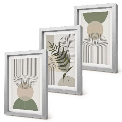 Mur de cadres Formes abstraites dans des tons de vert et de beige