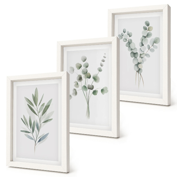 Lot de 3 tableaux Motifs végétaux dans des tons de vert et de gris