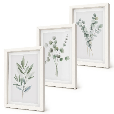 Lot de 3 tableaux Motifs végétaux dans des tons de vert et de gris
