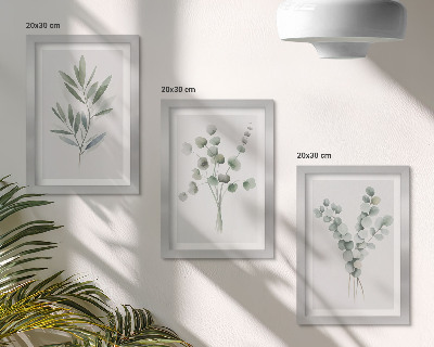 Lot de 3 tableaux Motifs végétaux dans des tons de vert et de gris