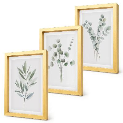 Lot de 3 tableaux Motifs végétaux dans des tons de vert et de gris