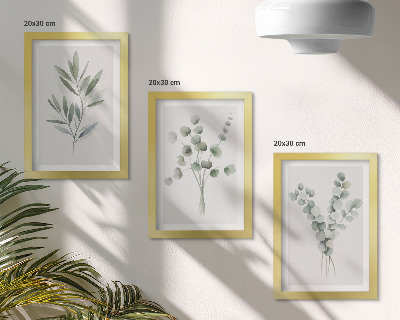 Lot de 3 tableaux Motifs végétaux dans des tons de vert et de gris