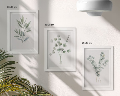 Lot de 3 tableaux Motifs végétaux dans des tons de vert et de gris