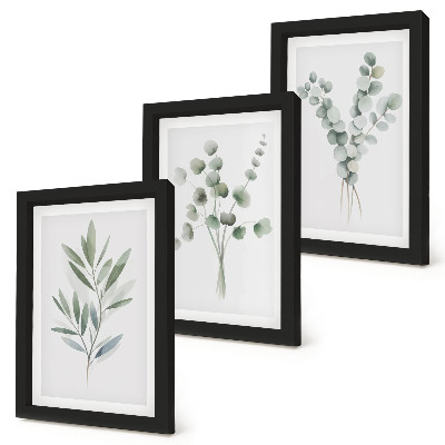 Lot de 3 tableaux Motifs végétaux dans des tons de vert et de gris