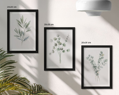 Lot de 3 tableaux Motifs végétaux dans des tons de vert et de gris