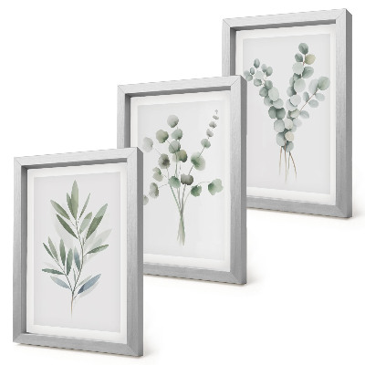 Lot de 3 tableaux Motifs végétaux dans des tons de vert et de gris
