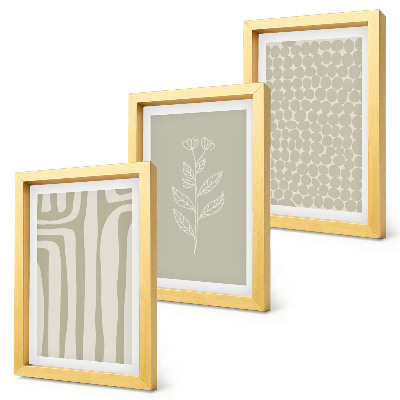 Ensemble de 3 tableaux Motifs végétaux et géométriques aux couleurs douces