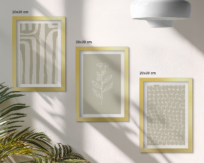 Ensemble de 3 tableaux Motifs végétaux et géométriques aux couleurs douces