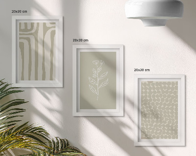 Ensemble de 3 tableaux Motifs végétaux et géométriques aux couleurs douces