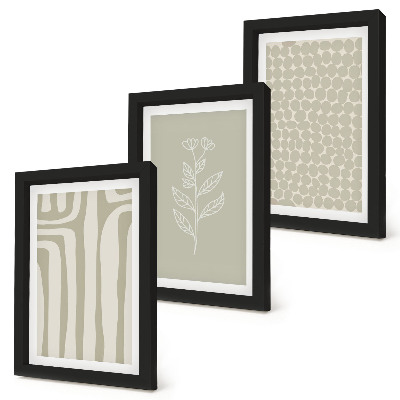 Ensemble de 3 tableaux Motifs végétaux et géométriques aux couleurs douces