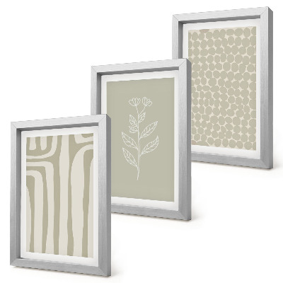 Ensemble de 3 tableaux Motifs végétaux et géométriques aux couleurs douces