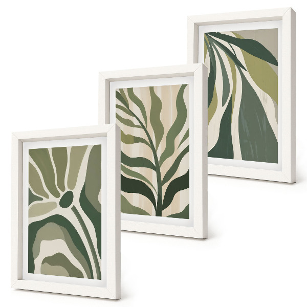 Lot de 3 tableaux Illustrations de feuilles peintes dans des tons de vert