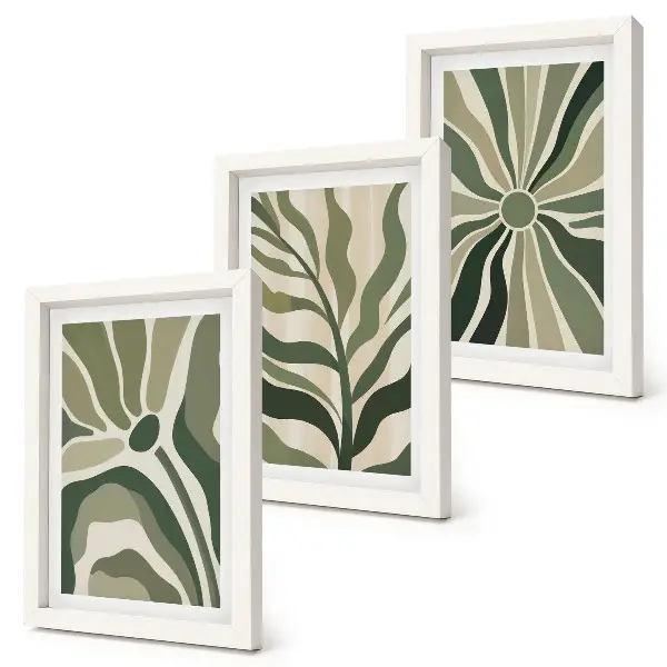 Ensemble de 3 tableaux avec motifs végétaux dans les tons de vert et de beige