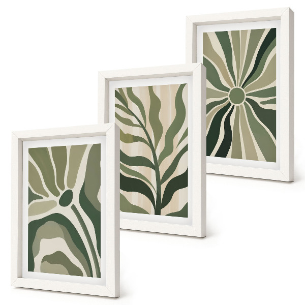 Ensemble de 3 tableaux Motifs végétaux dans les tons de vert et de beige