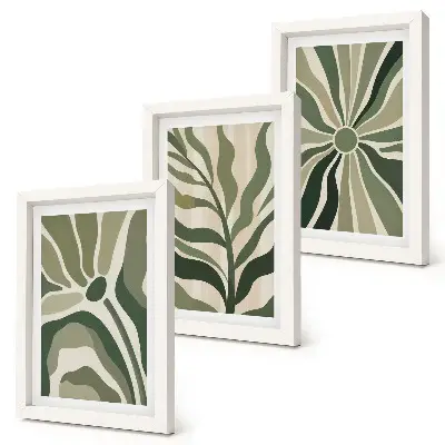 Ensemble de 3 tableaux avec motifs végétaux dans les tons de vert et de beige