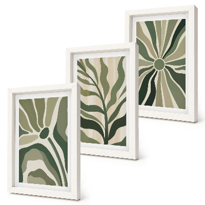 Ensemble de 3 tableaux Motifs végétaux dans les tons de vert et de beige