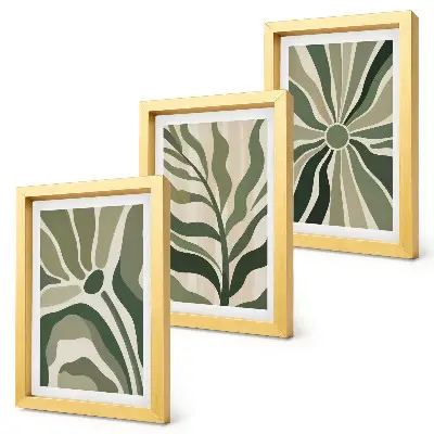 Ensemble de 3 tableaux avec motifs végétaux dans les tons de vert et de beige