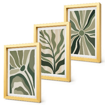 Ensemble de 3 tableaux Motifs végétaux dans les tons de vert et de beige