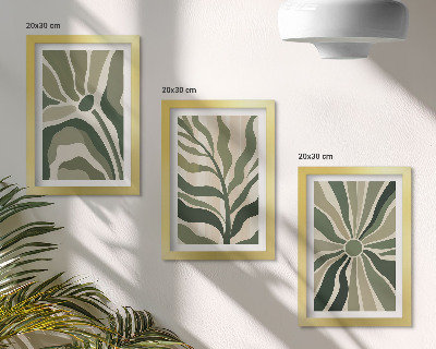 Ensemble de 3 tableaux Motifs végétaux dans les tons de vert et de beige