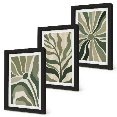 Ensemble de 3 tableaux Motifs végétaux dans les tons de vert et de beige